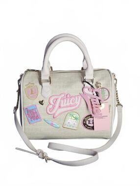 Juicy Couture Juicy Run The World Satchel Sandstone Pink Patch Bag NWT see pics